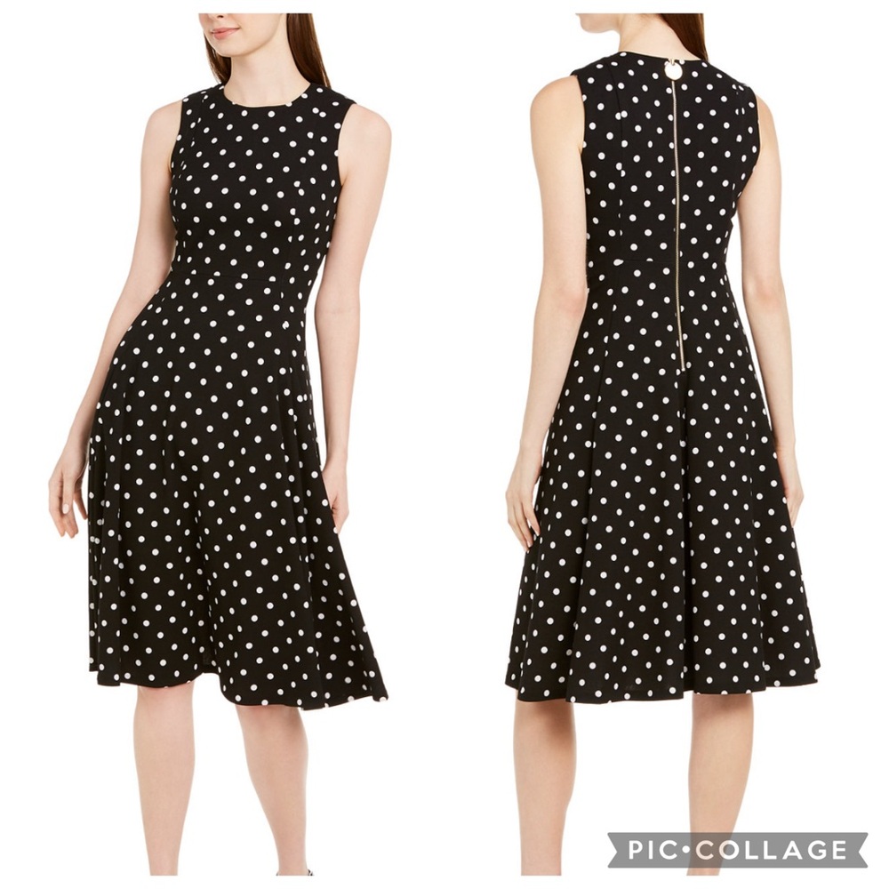 Calvin Klein Black and White Sleeveless Midi Dress